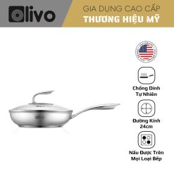 Chảo INOX OLIVO STEVE X PRO - Chống Dính Tự Nhiên, Đáy 5 Lớp, Đường Kính 24cm – Nấu Được Trên Mọi Loại Bếp