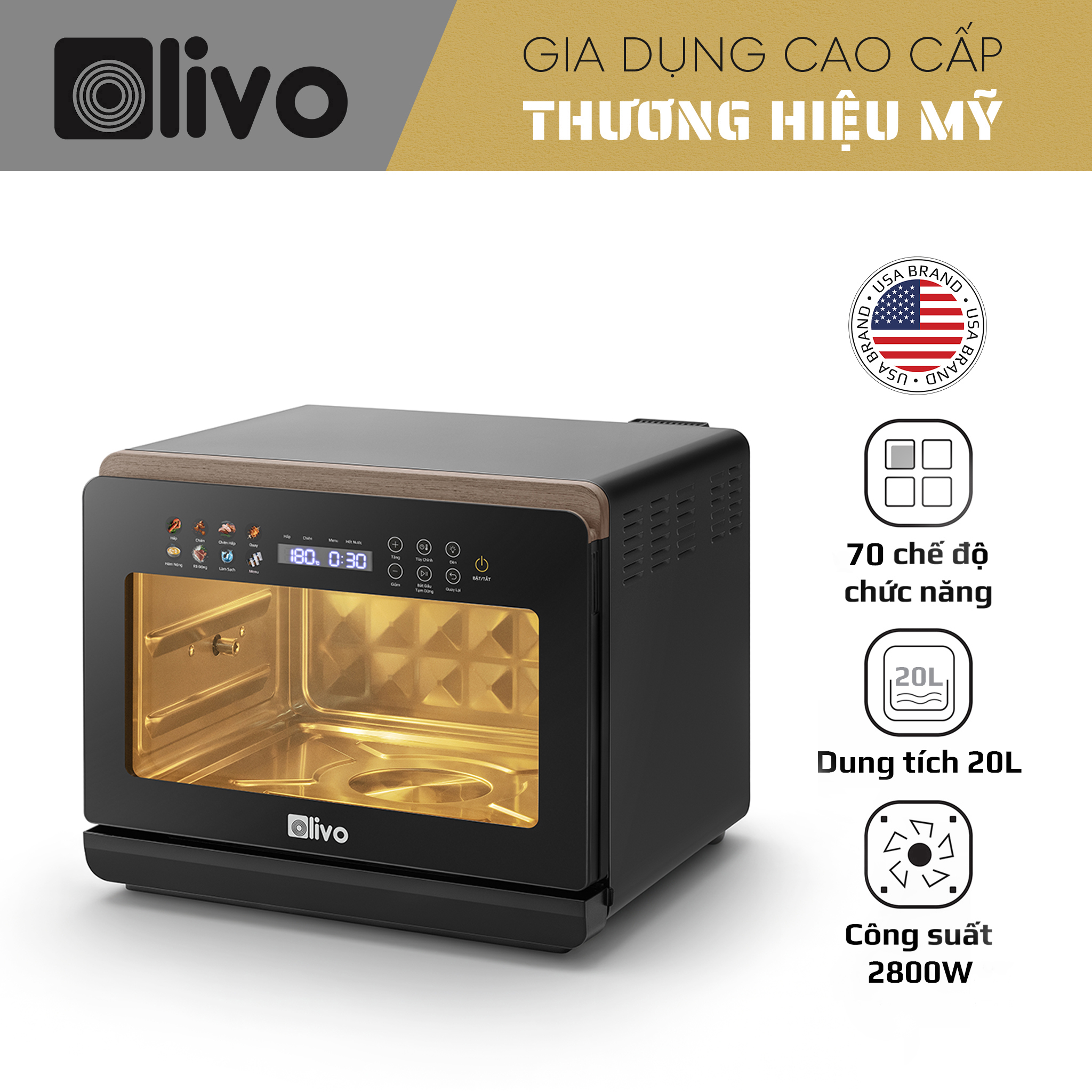 Nồi Chiên Hấp Đa Năng OLIVO SteamFry Xtra – Phiên Bản Cao Cấp, Bảng Điều Khiển OLED, Dung tích vượt trội 20L, Hấp Nano Steam/Chiên Eco Fry thế hệ thứ 2, 70 Chế Độ Cài Sẵn, Vệ Sinh Dễ Dàng